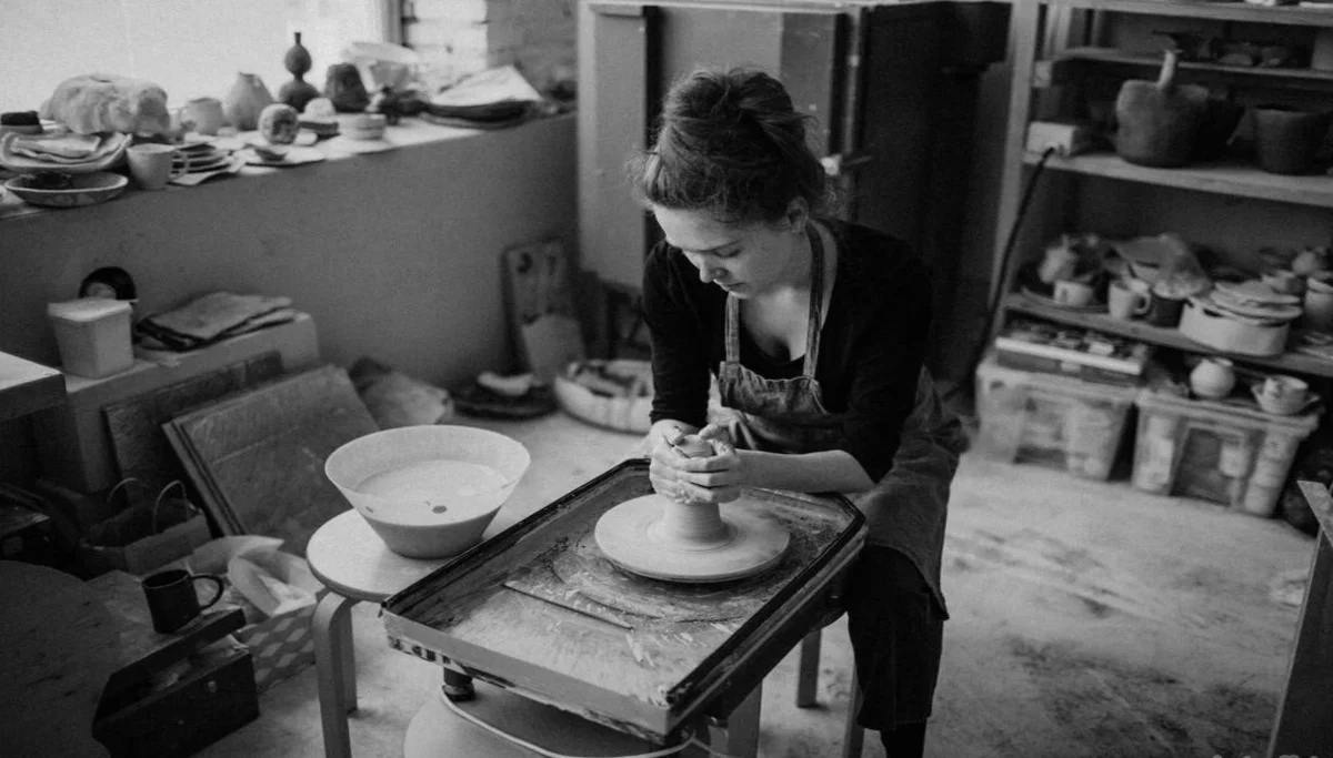 Fonds artisanal : une femme faisant de la poterie dans son atelier